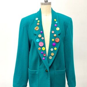 Vintage Customized American Eagle Outfitters Teal Blazer with Colorful Buttons